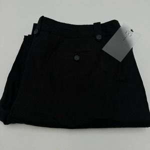 NWT Nine & Co. Black Linen Straight Wide Leg Pants Size 14 Detailed‎ Waist L2